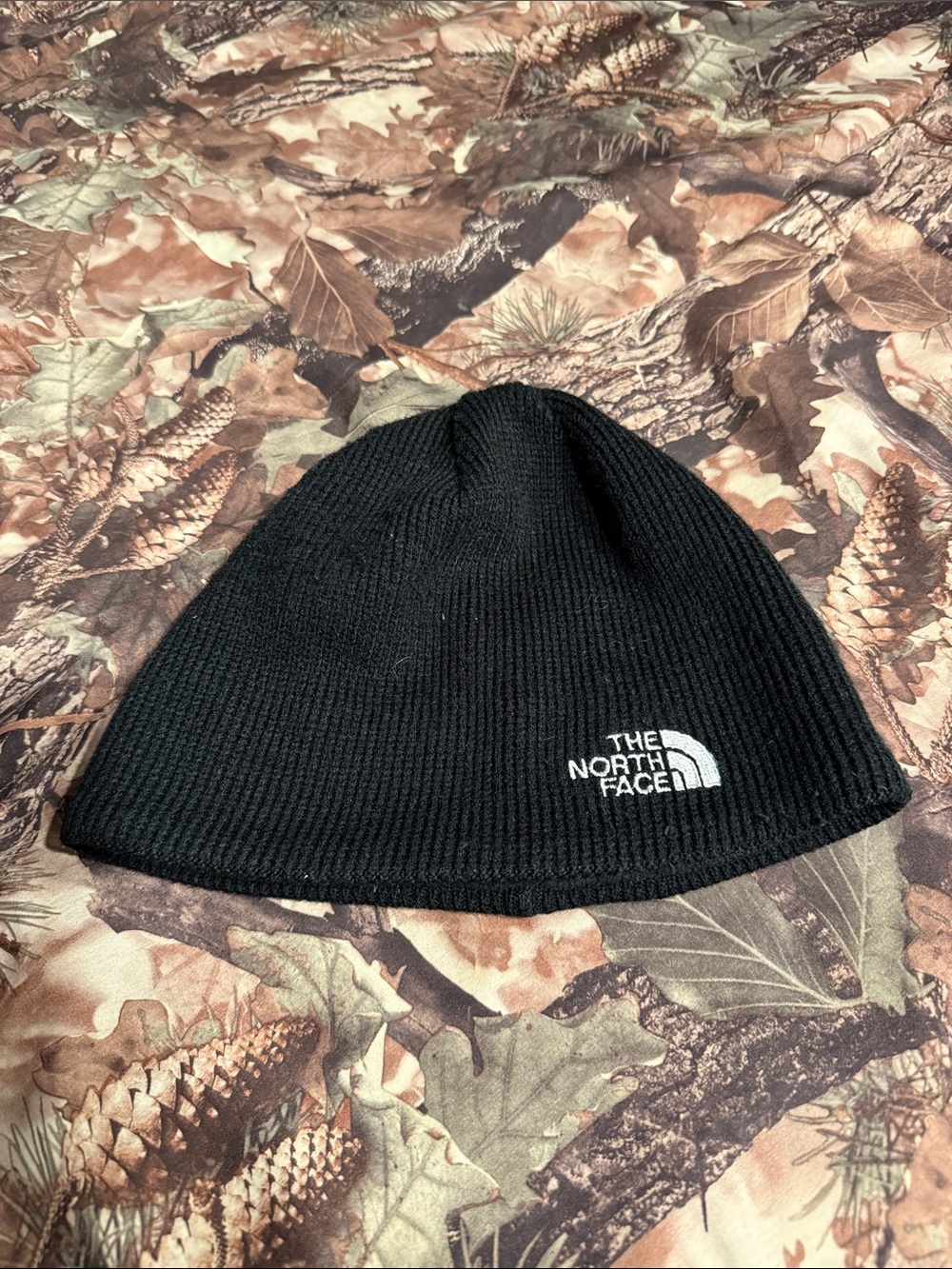 The North Face Black Knit Beanie with White Logo